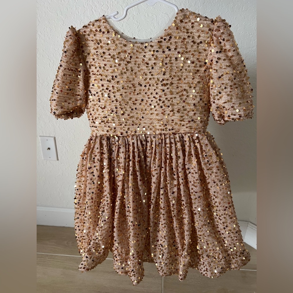 Dress Elegant Princess Kids Gold Sequin